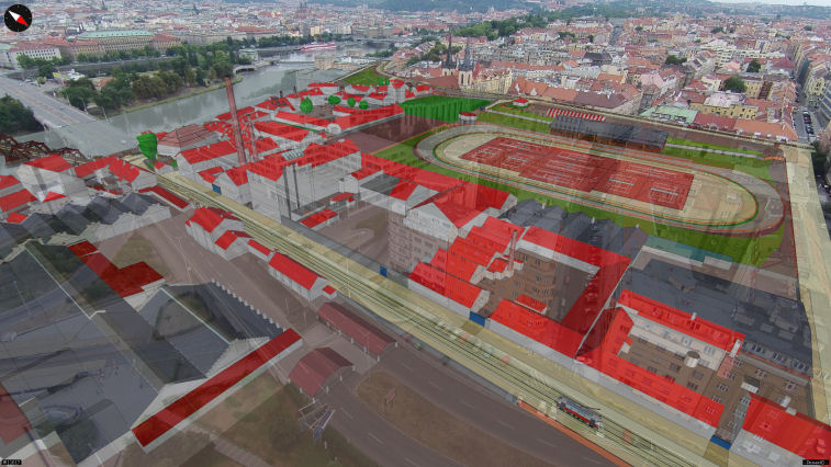 Staré Bubny v roce 1904. Bubenská třída s továrnami a velodrom na sever od dnešního Strossmayerova náměstí.