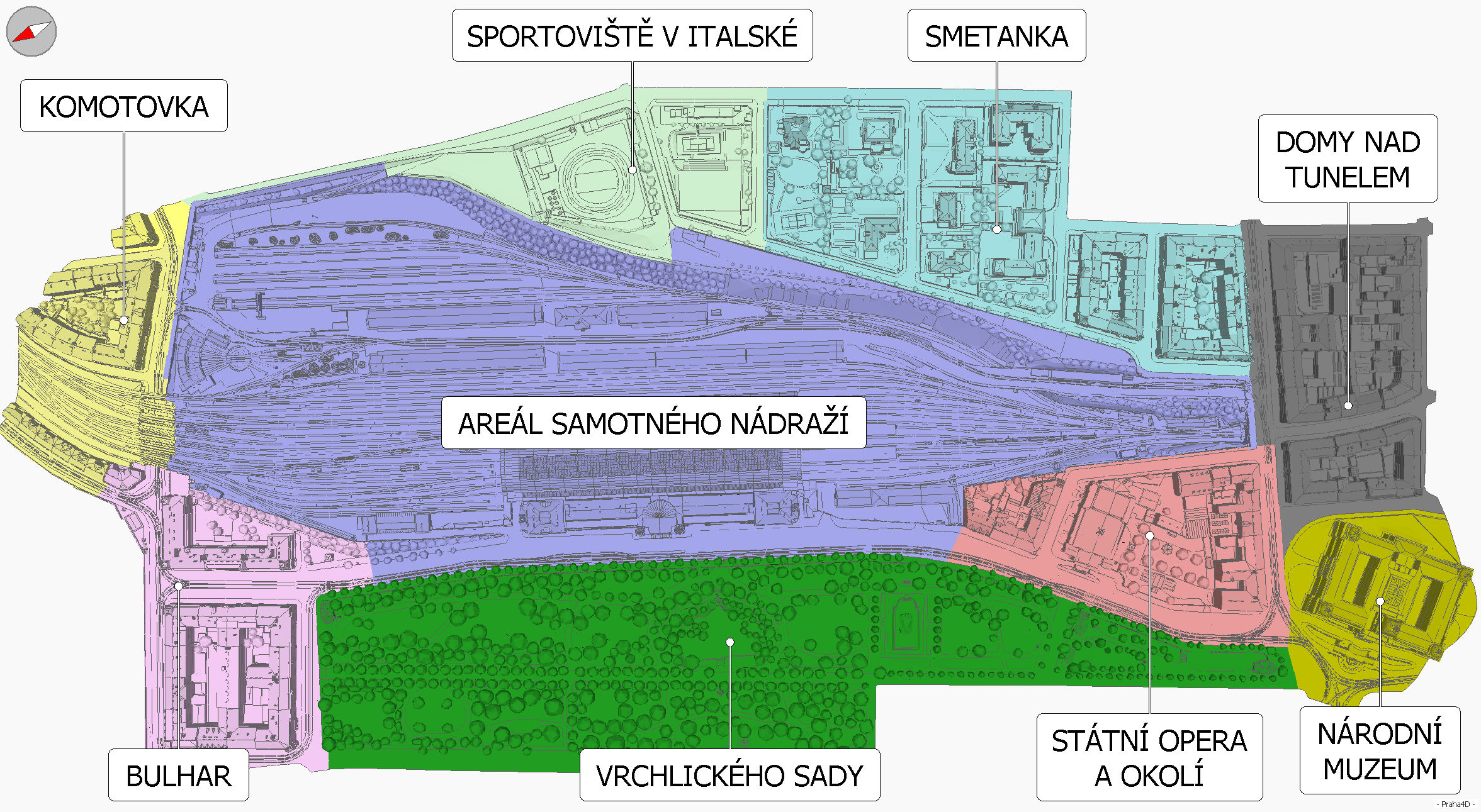 Barevné odlišení jednotlivých dílčích modelů.