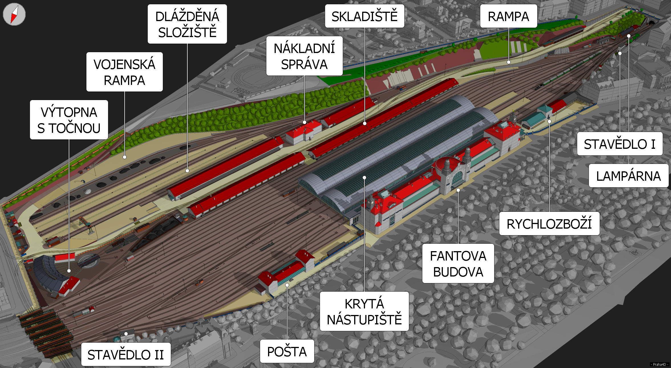 Významné budovy a objekty na Hlavním nádraží v roce 1924.